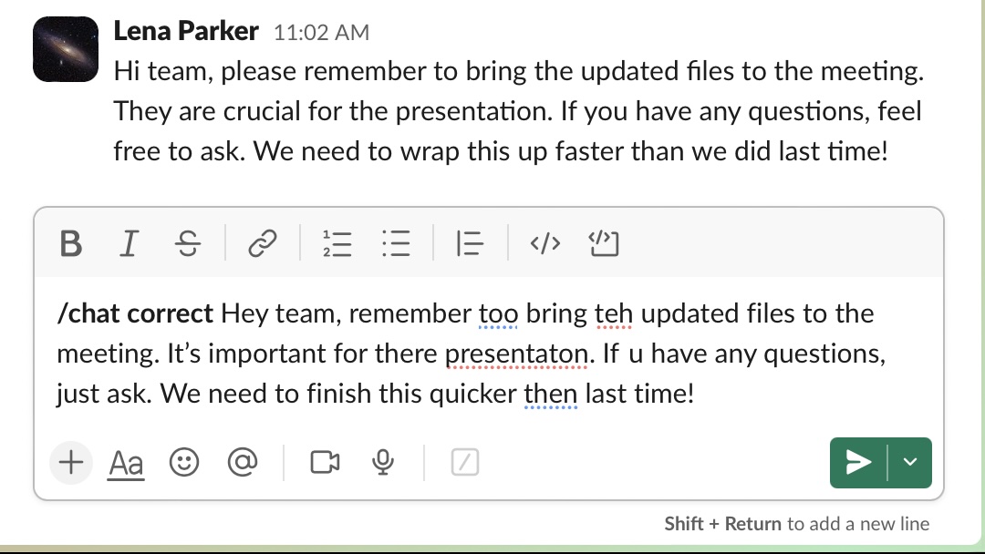 Chatizard AI improved typo-free message